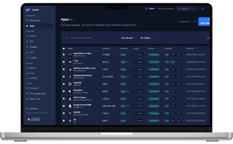 Access Capsule dashboard - Access IT Automation